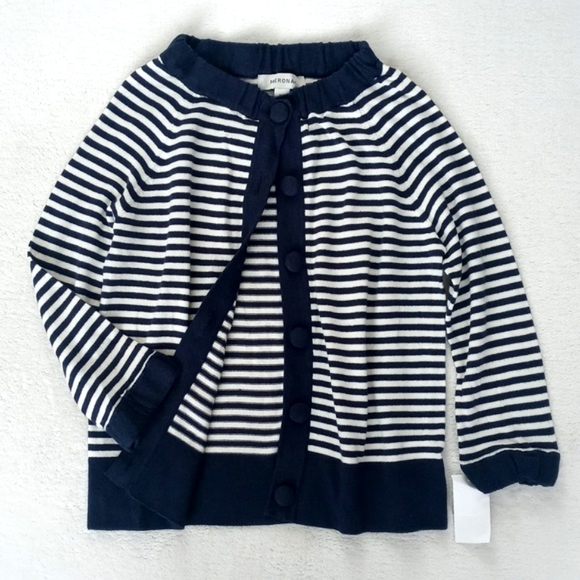 Merona Navy Blue White Stripe Rayon Blend 3/4 Sleeve Button Up Cardigan XS - Picture 14 of 16